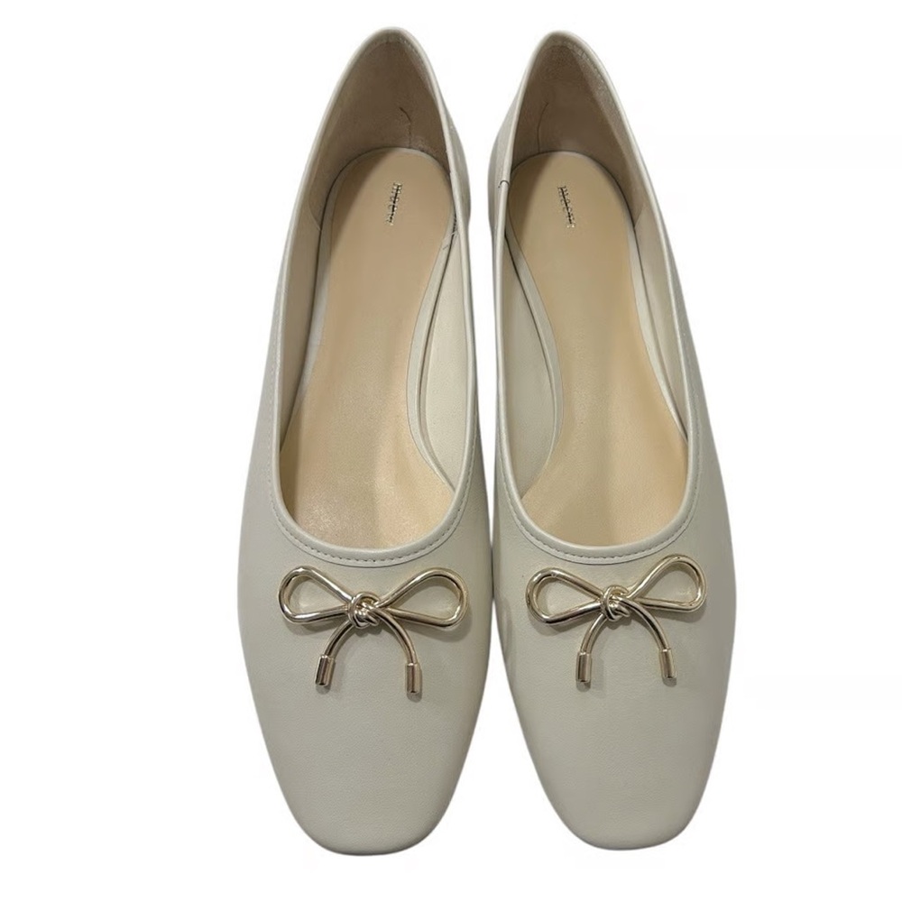 Maeve Ivory Flats with Metallic Bow